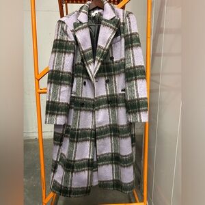Topshop Plaid Coat in Green and Purple